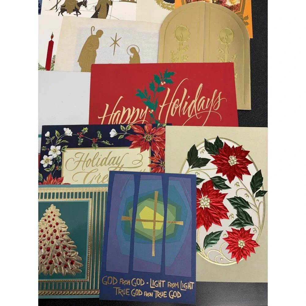 Vintage Metallic Christmas Cards Fronts ONLY for Scrapbooking Crafts Lot of 50+